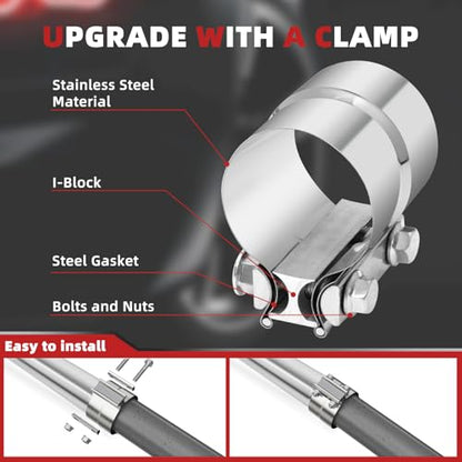 LCGP 3 Inch Straight Exhaust Pipe, 3" Stainless Steel Straight Muffler Replacement Pipe, 48" Length Mandrel Exhaust Tube with Two Lap Joint Band Clamps(New Version) - size: 3 Inch, style: 48 Inch Long