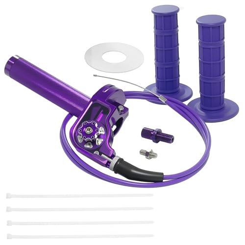 Motorcycle Throttle Assembly,7/8" Quick Twist Throttle Grips with Throttle Cable Aluminum Alloy Universal for CRF KLX SSR TTR 110 125 150 250cc Dirt Pit Bike ATV Mini Bike - color: Type A-Purple