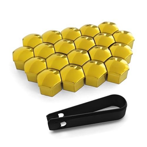 20PCS Lug Nut Covers, Bolt Covers Caps, 17mm Hexagonal Nut Covers with Removal Tool, Plastic Wheel Bolt Dust Caps Covers Auto Accessories Universal for Most Car Lug Nut Caps (Gold, 17mm) - color: Gold, size: 17mm