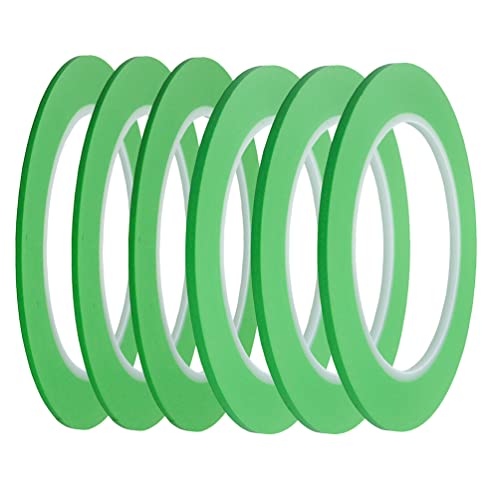 JINBING High-Temp Vinyl Fine Line Fineline Masking Tape Automotive Paint for Curves Green (1/16in x 3 + 1/8in x 3) - size: 1/16 inch x 3 rolls + 1/8 inch x 3 rolls