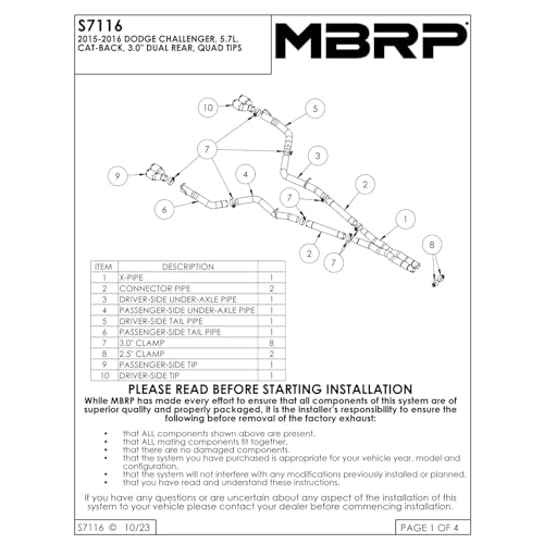 MBRP 15-16 Dodge Challenger 5.7L HEMI Cat Back Dual Split Rear