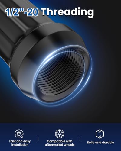 GAsupply 1/2 20 Lug Nuts Black Spline, 2" 50mm Tall Cone Seat, 20Pcs+1 Key - color: Black, size: 1/2"-20, style: 20 Pack- 2" Tall