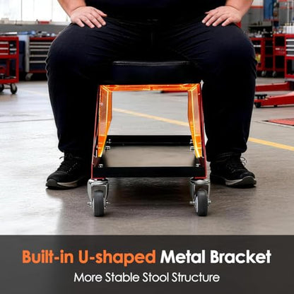 Mechanic Stool 400 LBS Capacity Garage Stool Gift for Men, Heavy Duty Rolling Mechanics Seat, Tools for Automotive Auto Repair (Red) - color: Red