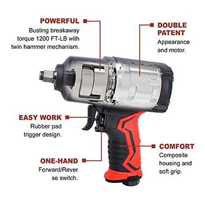 AEROPRO TOOLS Pneumatic Impact Wrench 1/2-Inch Air Impact Gun