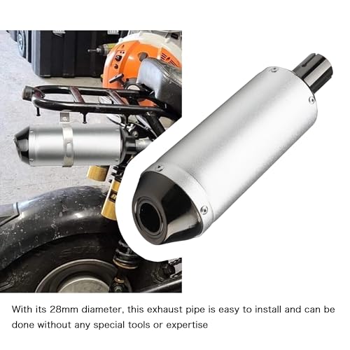1.1" Motorcycle Slip On Muffler,28mm Universal Muffler Exhaust Slip on Exhaust Pipe Clamp Pipe For Dirt Bike Street Bike Scooter ATV Racing - color: Silver