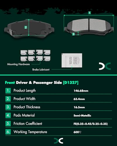 SCITOO D1327 Semi-Metal Brake Pads Kits Front For Chrysler Town & Country - size: Front D1327 [4PCS]