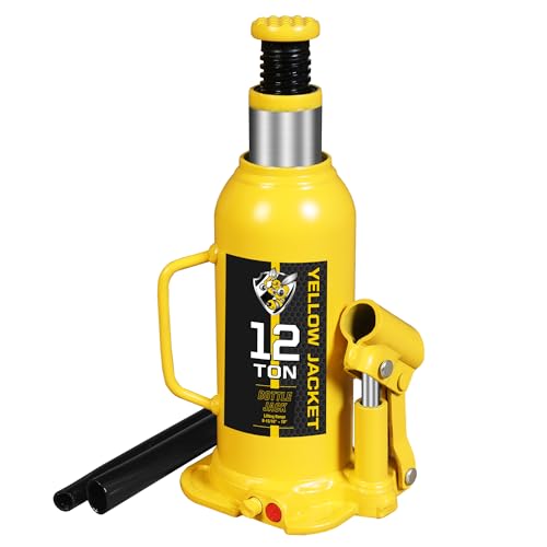 YELLOW JACKET 12 Ton Muti-Directional Welded Bottle Jack (24,000lb), Horizontal Bottle Jacks Use for Car, Pickup, Truck, RV, Auto Repair, Hydraulic Bottle Jack, Yellow - size: 12 ton muti-directional
