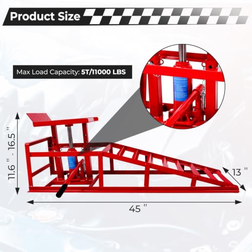 Rovibek 2 Pack Hydraulic Ramps for Cars 11000LBS 5T, 11.6"–16.5" Adjustable - color: Red Ramps