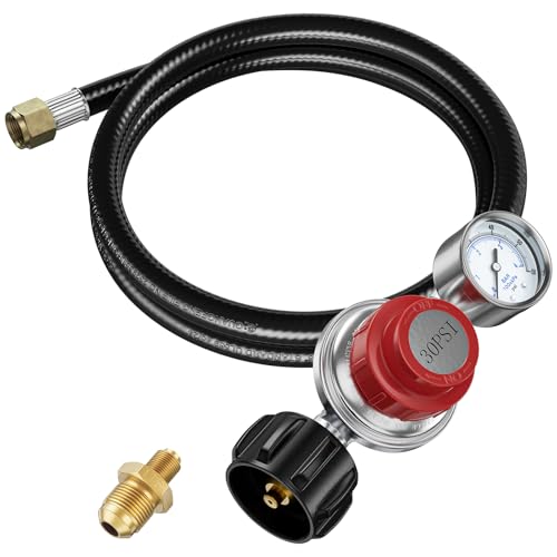 0-30 PSI Adjustable Propane Regulator with Gauge, 5 FT - size: 5 Feet