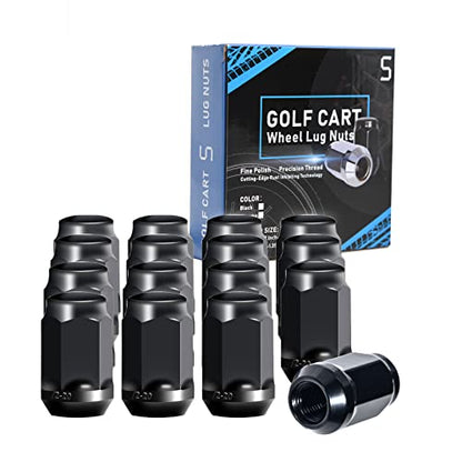 Golf Cart Wheel Lug Nuts Standard 1/2"-20 for EZGO & Club Car (16 Pack) Black