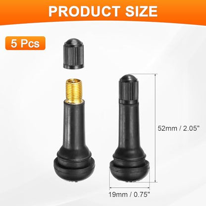 PATIKIL 2 Inch TR413 Tire Valve Stem, 5 Pack Universal Metal Rubber Snap-in Valve Stems for Cars Trucks Trailers ATVs Motorcycles, Black - size: 2"
