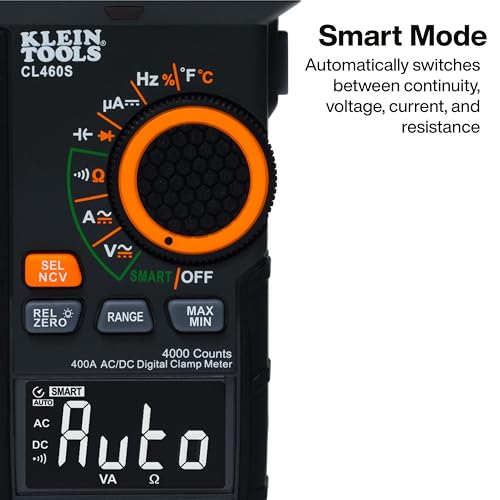 Klein Tools CL460S 400A AC/DC Auto-Ranging Smart Digital Clamp Meter with TRMS, Multimeter, Voltage Meter, Backlit Display, Amp Meter, Electrician Tools - size: Smart Meter
