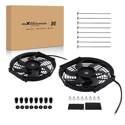 maXpeedingrods 2X 10 inch Universal Slim Fan Push Pull Electric Radiator Cooling 12V Mount Kit - size: 10 inch