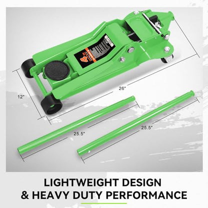 PM PERFORMOTOR Low Profile Hydraulic Trolley Service/Floor Jack, 4 Ton (8000 lbs) Capacity, Lifting Range 4.5"-20", Green,PM-TOL-FJ40-GR - color: Green
