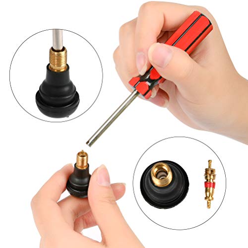 FOCCTS 17PCS Tire Valve Stem Tool Puller and Installer Kit, 6 Pcs TR412 Tubeless Tire Valve Stems with Valve Stem Cores, Single Head Tire Valve Core Remover Tire Repair Install Tool