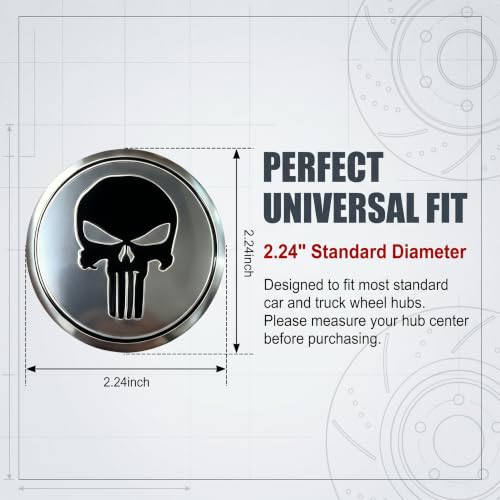 4 PCS Car Wheel Center Hub Cap Cover, Metal Skull Wheel Cover Center Caps Sticker, Universal Personalized Self-Adhesive Scratch-Proof Hub Cap Cover, for Most Cars, Trucks, SUVs (Silver) - color: Silver