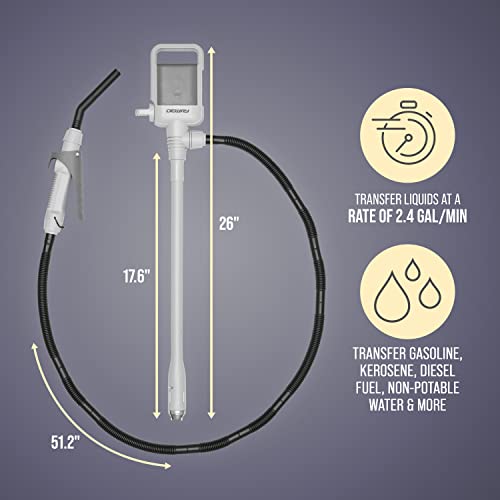 Deway Auto Fuel Transfer Pump, Flow Control Nozzle, D Battery, 2.4 GPM Flow - style: Hand Trigger Nozzle w/ Plastic Hose