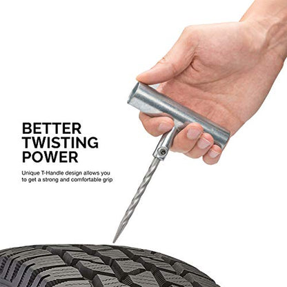 Tooluxe 50002L -35 Piece Tire Repair Universal Heavy Duty Tire Repair Kit with Plugs, Fix A Flat Tire Repair Kit, Ideal for Tires on Cars, Trucks, Motorcycles, ATV Roadside Emergency, Tire Plug Kit - size: 35 Piece Repair Kit