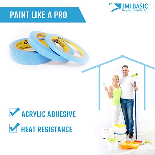 Blue Painters Tape Washi Paper - Assorted Size Multi Pack 44 Yard - No Residue Masking Tape for Painting Drafting Craft - Delicate Surfaces - Heat Resistant - Thin Thick (1/2 x 1 x 2 Inch - 3pK) - size: 1/2" x 1" x 2" Inch - 3pK
