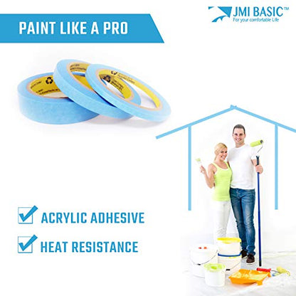 Blue Painters Tape Washi Paper - Assorted Size Multi Pack 44 Yard - No Residue Masking Tape for Painting Drafting Craft - Delicate Surfaces - Heat Resistant - Thin Thick (1/2 x 1 x 2 Inch - 3pK) - size: 1/2" x 1" x 2" Inch - 3pK