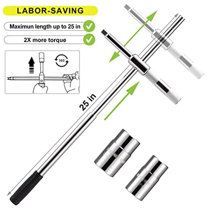 Spurtar Extended 4 Way Lug Wrench, Tire Iron Lug Nut Wrench, Tire Nut Remover Tools 1/2 Drive with 17/19mm and 21/23mm Sockets - size: Extendable