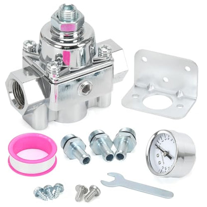 12-804 Adjustable Fuel Pressure Regulator with Gauge, Compatible with Holley and Edelbrock Carburetors, 1-4 PSI, 3/8" NPT, 1-in 2-Out - size: 12-804