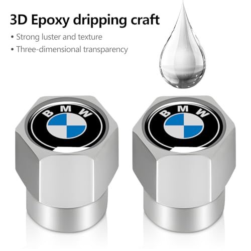 Tire Valve Stem Caps Cover for BMW X1 X3 M3 M5 X1 X5 X6 Z4 3 5 7 Series Metal Wheel Air caps Auto Valve Stem Caps Accessories 4 Pack Silver - color: Silver-03