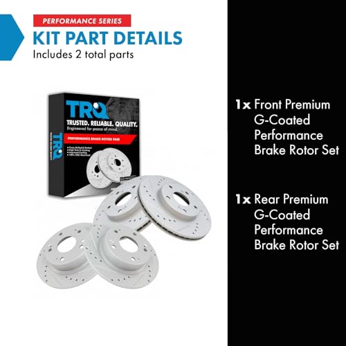 TRQ Brake Rotors Set Performance Premium G-Coated Slotted X Drilled Front - style: BRA13741