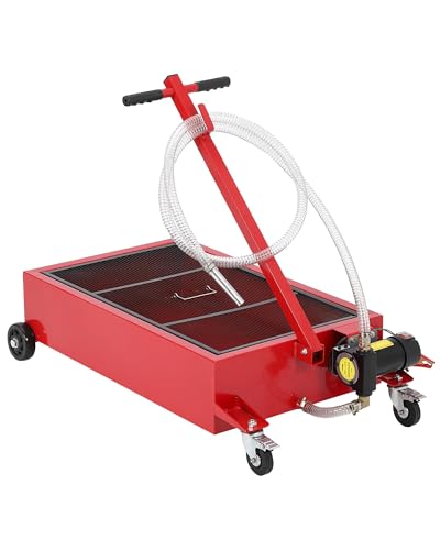 20 Gallon Low Profile Oil Drain Pan with 110V Electric Pump, Large Capacity Rolling Oil Change Tank, 8.2ft Discharge Hose & Folding Handle for Trucks, Buses, RVs and Cars - color: Red, size: 20 Gallon with 110V Electric Pump