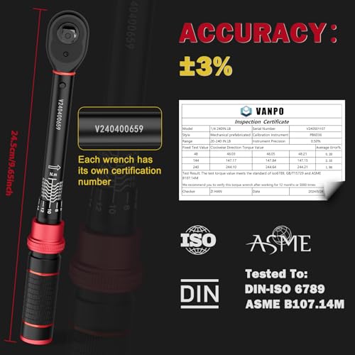 VANPO 1/4-Inch Drive Click Torque Wrench, 20-240 in.lb for Bike - size: 1/4-Inch (20-240 In-Lb / 2.3-27.1 Nm)