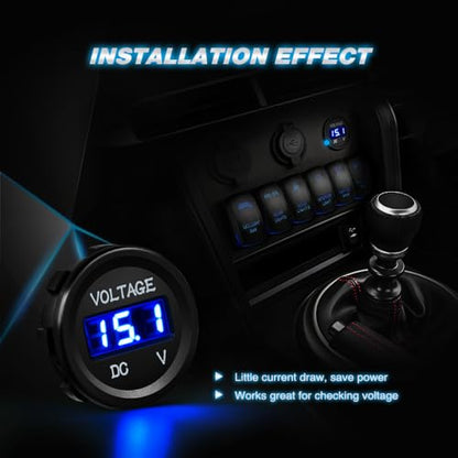 Nilight LED Digital Display Voltmeter Panel DC12V Waterproof Digital Round Panel VoltVolt Tester Gauge for Boat Marine Vehicle Motorcycle Truck ATV UTV, 2 Years Warranty - color: Blue