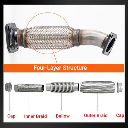 100% Stainless Steel Front Exhaust Flex Pipe For 09-12 Malibu 2.4L 52550 - size: For 2009-2012 Malibu 2.4L