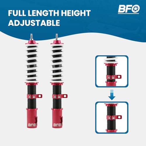 BFO Coilovers for Toyota Yaris 2007-2010, for Scion XD 2008-2012, Height Adjustable Full Coilovers Suspension Kit, Preset Damping Shock Absorber Lowering Kit Red