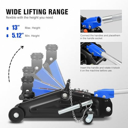 DNA Motoring Floor Jack with Socket and Lock, Low Profile Hydraulic Trolley Jack for Cars Lift, 2 Ton (4000 lbs) Capacity, Lifting Range 5.12"-13", Blue, TOOLS-00677-BL - color: Blue, style: 2 ton(w/ socket & losck)