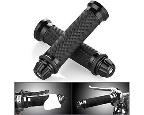 Motorcycle Handlebar Grips with Bar End Cap, Racing CNC Aluminum Soft Rubber Universal for 7/8"(22mm) Handle Bar (Black)