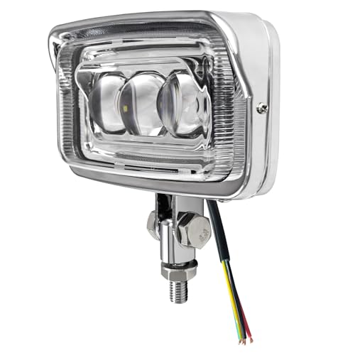 Motorcycle LED Headlight Upgraded Square Front Light With Visor Trim 6.5" x 3.5", Retro High Low Beam Headlamp Bottom Mount Universal Fit Chopper Bobber Cafe Racer Harley Sporsters - Chrome - size: HL-1125-CH