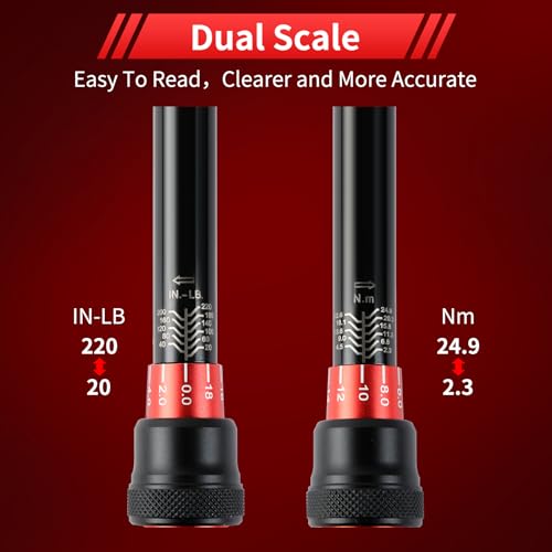 Hairich 1/4-Inch Torque Wrench, Dual-direction Small Torque Wrench 20-220in.lb/2.3-24.9Nm, 72 tooth High Precision Professional with Dual Range Scales - size: 1/4" 1.67-18.33 FT.LB