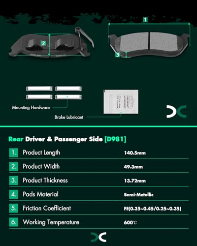 SCITOO Semi-Metal Disc Brake Pads Set Front Rear For Jeep For Liberty 03-07 - size: Front D856A & Rear D981