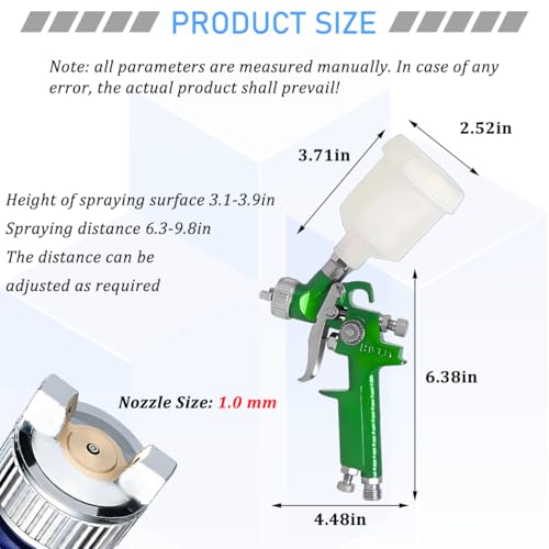 Osilly Car Touch Up Spray Gun with 1 mm Nozzle, Vehicle Spraying Gravity Feed Paint Sprayer Include 125ml Capacity Cup, Auto Air Spray Paint Gun, Universal for Motorhome Automobile Truck (Green) - color: Green, size: 1mm