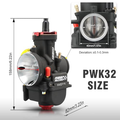 NIBBI Carburetor PWK32 fit Motorcycle Engine with 32mm Carb Jets for DirtBike MiniBike PitBike GY6 ATV - size: PWK32MM