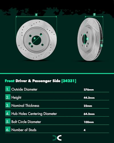 SCITOO Brake Kits 4pcs Brake Discs Rotors and 8pcs Ceramic Brake Pads - size: 34231+D939 & 34232+D1060 [4+8PCS]