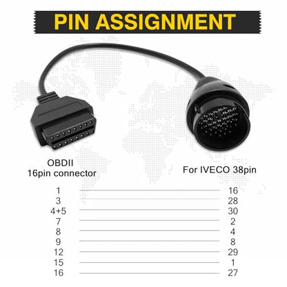 Truck OBD1 to OBD2 Cable for Iveco 38pin to 16pin Diagnostic Adapter - style: Fit for Iveco 38pin
