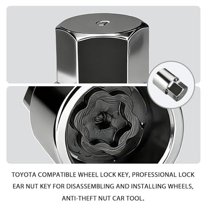 D-Wheel Locking Lug Nut Removal Tool Key for Toyota, Professional Anti-Theft Lock Nut Remover Socket, Lost Wheel Lock Key Replacement for Tacoma, Camry, Corolla, Tundra, Automotive Tools