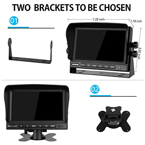 RV Backup Camera and Monitor Kit with 7inch HD Monitor+2 Rear View Cameras