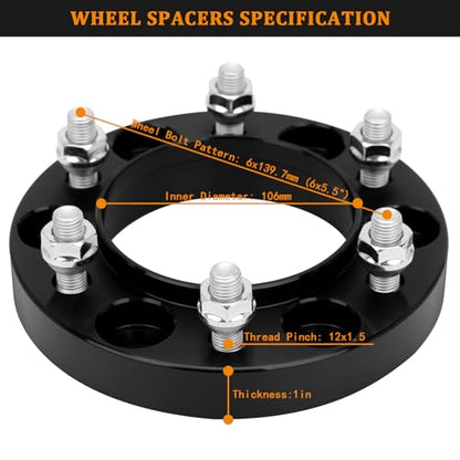 BRTEC 1inch Wheel Spacers 6x139.7 M12x1.5 Studs 106mm Bore - color: 1inch-4pcs