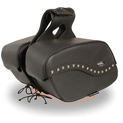 Motorcycle Genuine Leather Waterproof Saddlebag Luggage with Gun Holster inside Brown & Blk Stud/Non Stud (Black Cruiser Style Non Leather, Studed Non Leather) - color: Black Cruiser Style Non Leather, style: Studed Non Leather