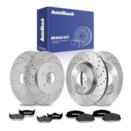 AutoShack Front Vented & Rear Solid Silver Zinc Coated Rotors & Pads - style: SilverShiled Pro & Pad