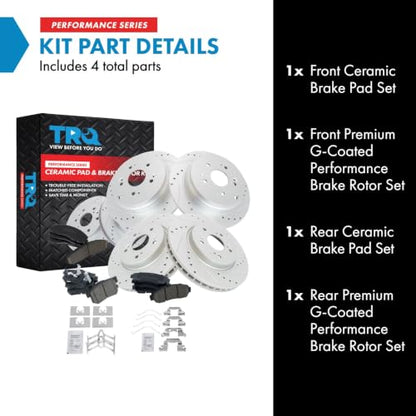 TRQ Performance Front and Rear Brake Pad and Rotor Set Ceramic Coated