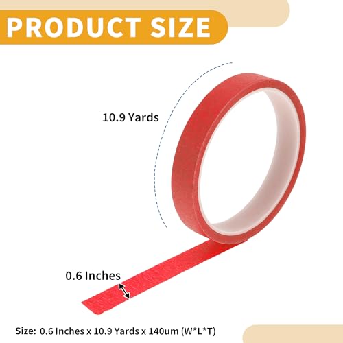 1 Pc 0.6 Inches x 10.9 Yards Universal Painters Tape - DIY Car Auto Paint for Masking Tape No Residue - Crepe Paper Red - color: Red, size: 0.6 Inches x 10.9 Yards