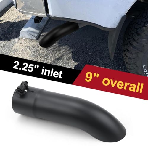 LCGP 2.25 Inch Inlet Turn Down Bolt On Exhaust Tip, Standard 2.25 Inch Inside Diameter Turndown Exhaust Tailpipe Tip, Black Powder Coated Stainless Steel, 9 Inch Length - size: 2.25 Inch, style: Black